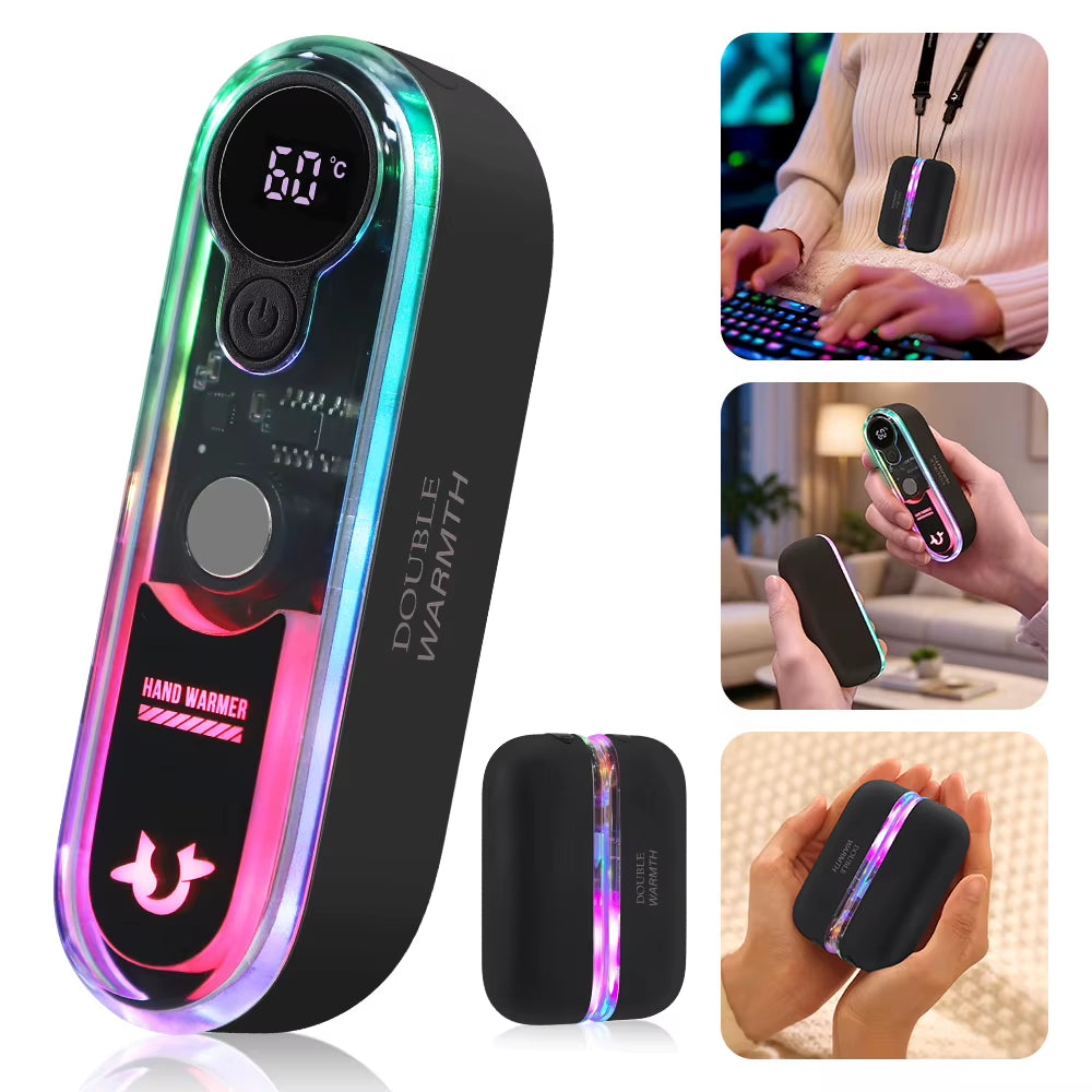 Magnetic Hand Warmer 6000Mah Rechargeable Electric Hand Warmer 4 Levels Double-Sided Heating Pocket Heater for Outdoor Camping