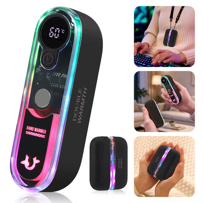 Magnetic Hand Warmer 6000Mah Rechargeable Electric Hand Warmer 4 Levels Double-Sided Heating Pocket Heater for Outdoor Camping