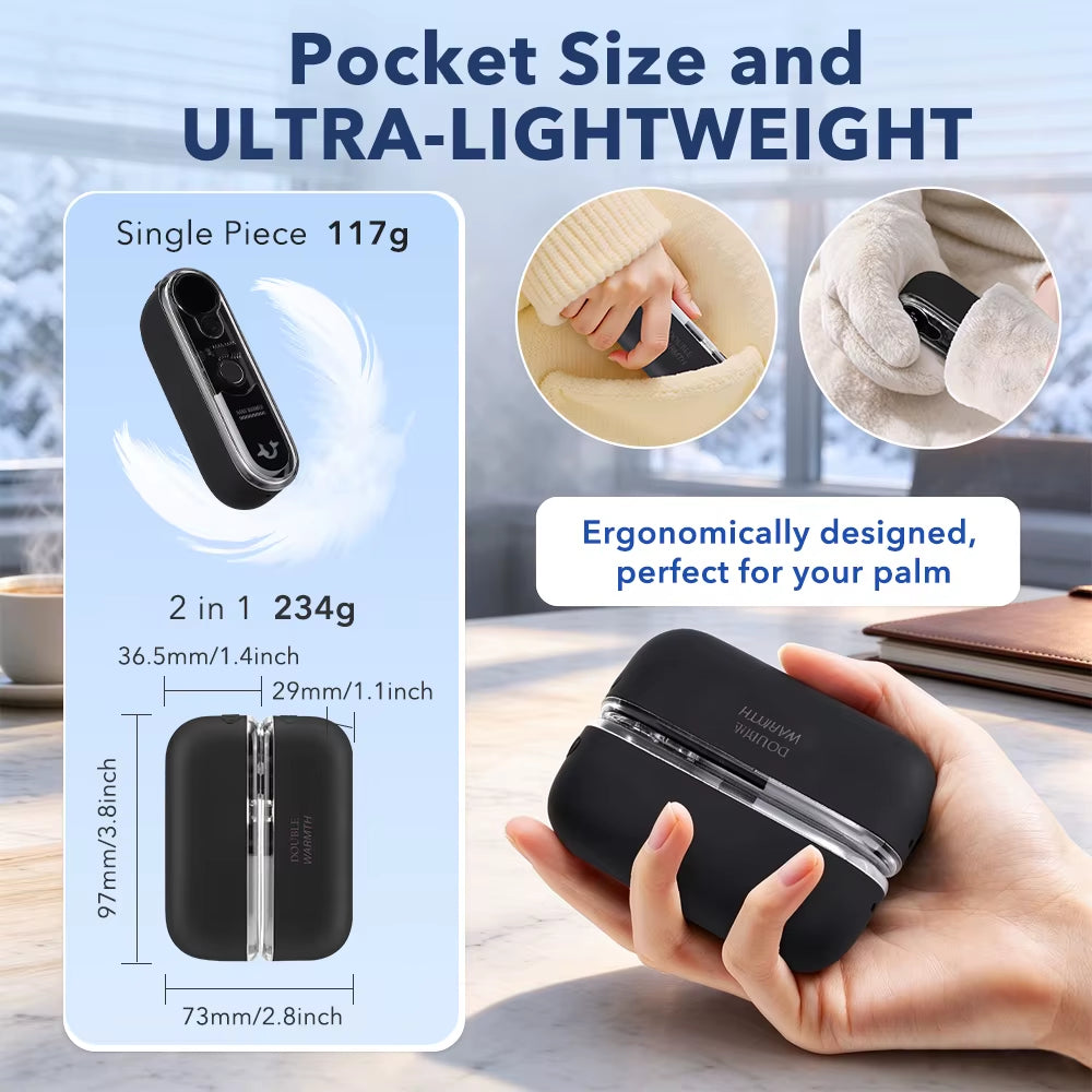 Magnetic Hand Warmer 6000Mah Rechargeable Electric Hand Warmer 4 Levels Double-Sided Heating Pocket Heater for Outdoor Camping