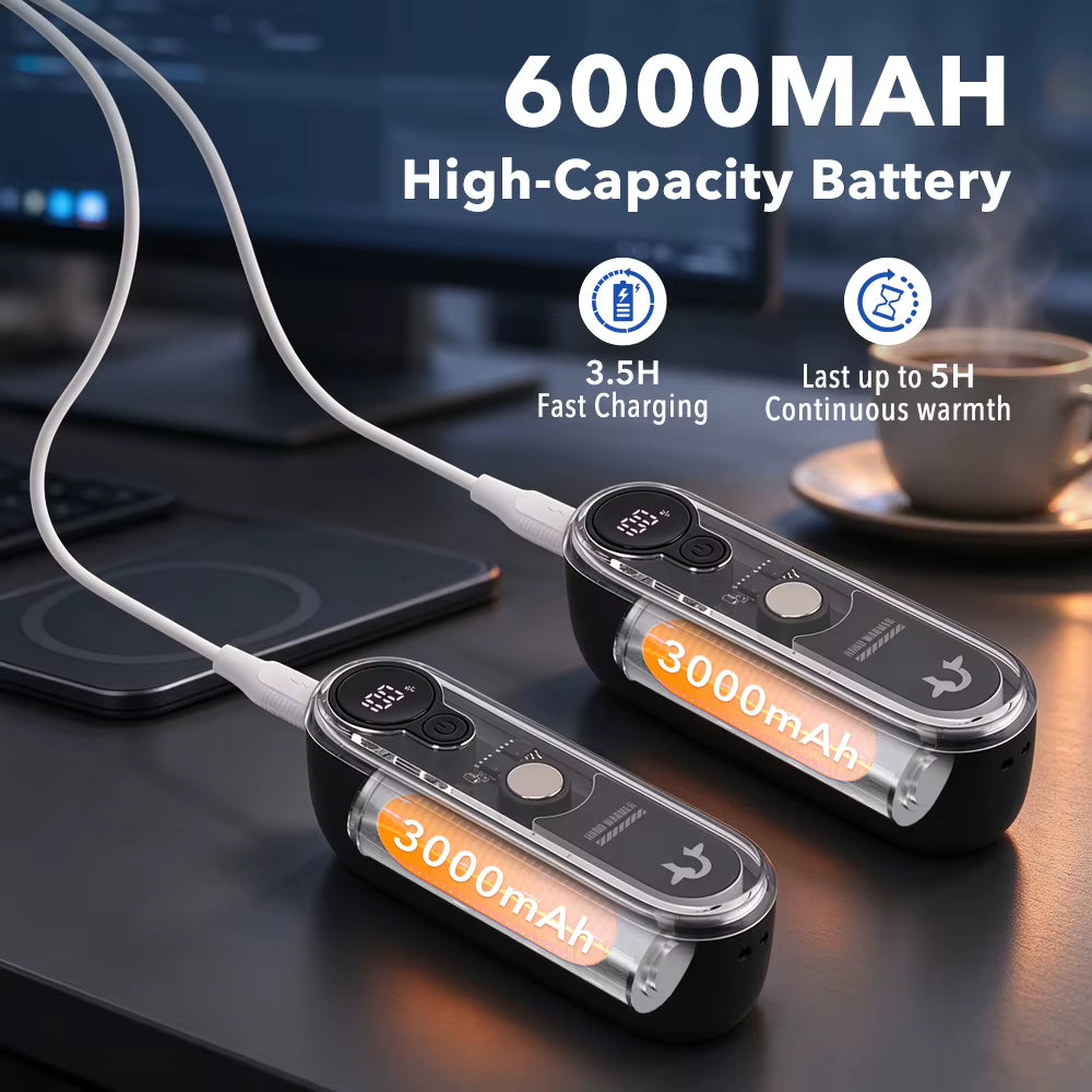 Magnetic Hand Warmer 6000Mah Rechargeable Electric Hand Warmer 4 Levels Double-Sided Heating Pocket Heater for Outdoor Camping